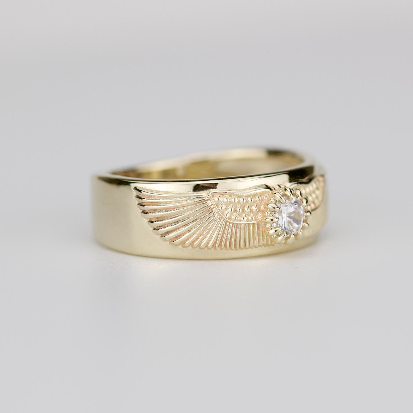 18K Gold Winged Sun Disk Ring | Ancient Egyptian Inspired Signet ring
