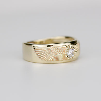 18K Gold Winged Sun Disk Ring | Ancient Egyptian Inspired Signet ring