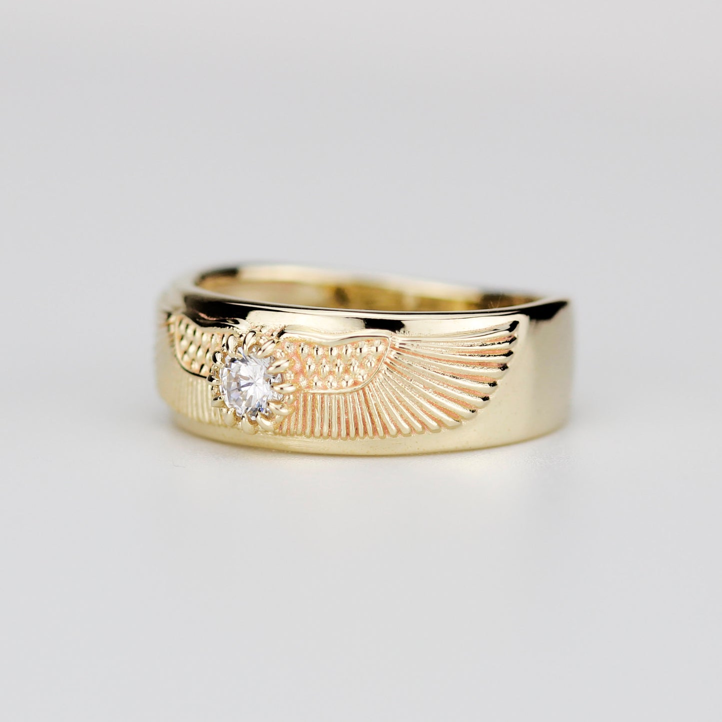 18K Gold Winged Sun Disk Ring | Ancient Egyptian Inspired Signet ring