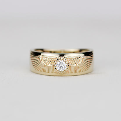 18K Gold Winged Sun Disk Ring | Ancient Egyptian Inspired Signet ring