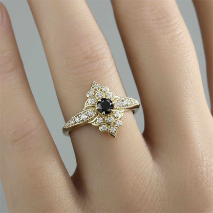 Bague de fiançailles Art Déco en or 18 carats et diamants noirs, modèle Dahlia 