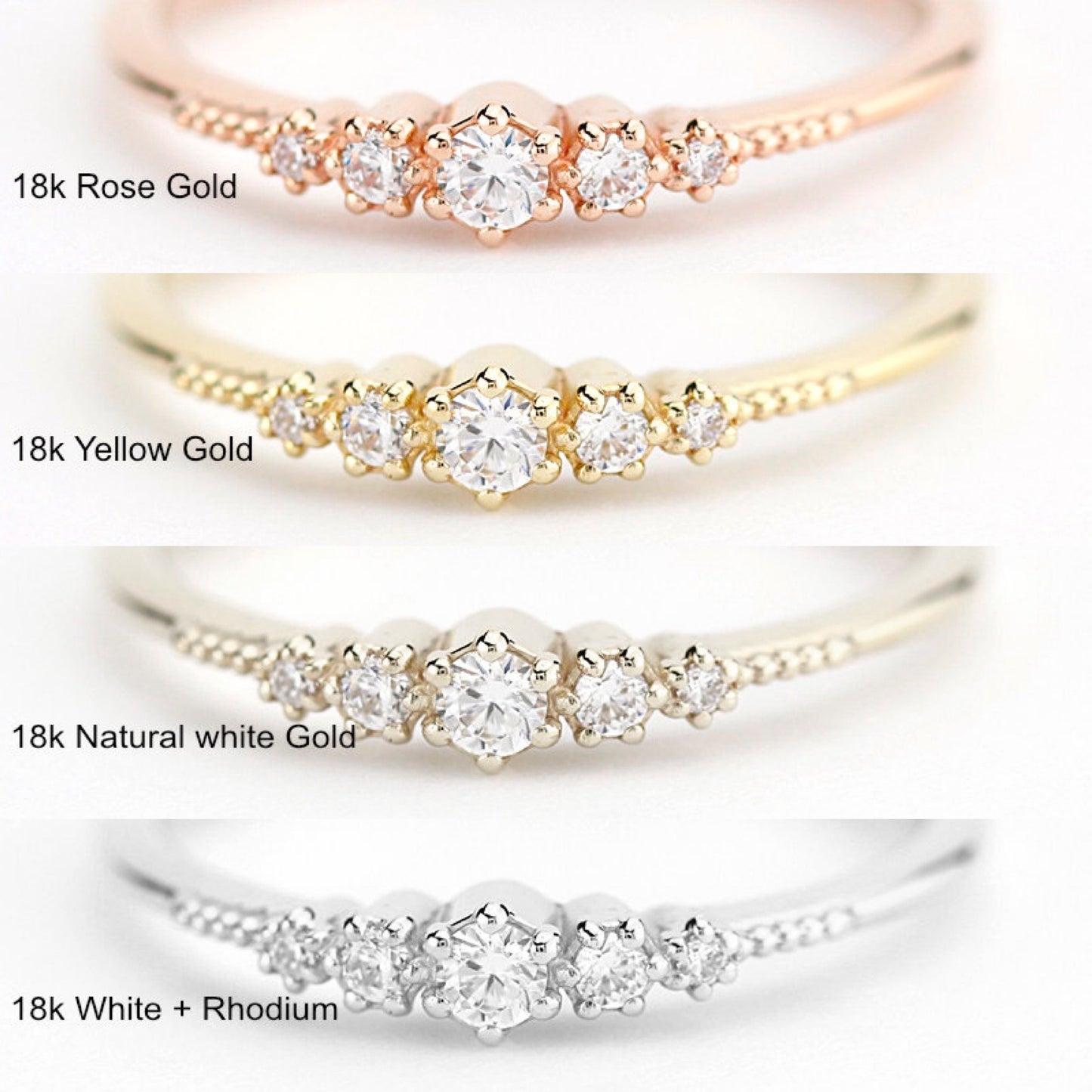 Five Stone Graduated Diamond Ring - 18K Gold Wedding Band