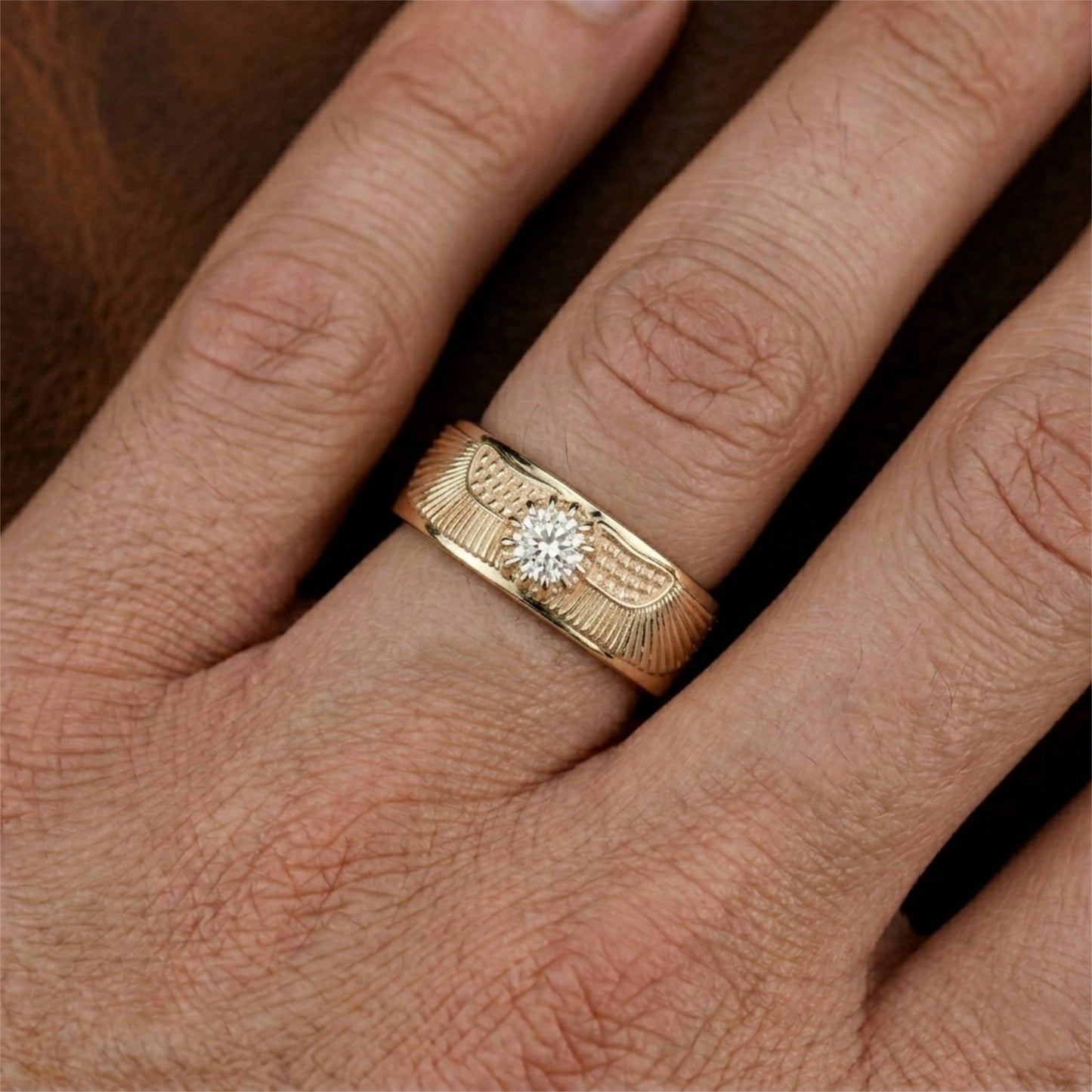 18K Gold Winged Sun Disk Ring | Ancient Egyptian Inspired Signet ring