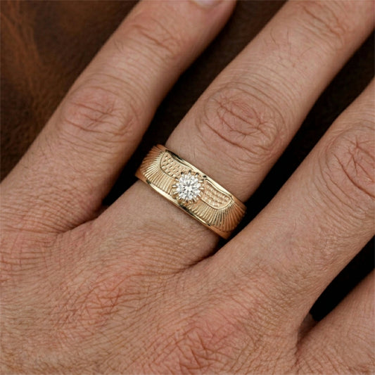 18K Gold Winged Sun Disk Ring | Ancient Egyptian Inspired Signet ring