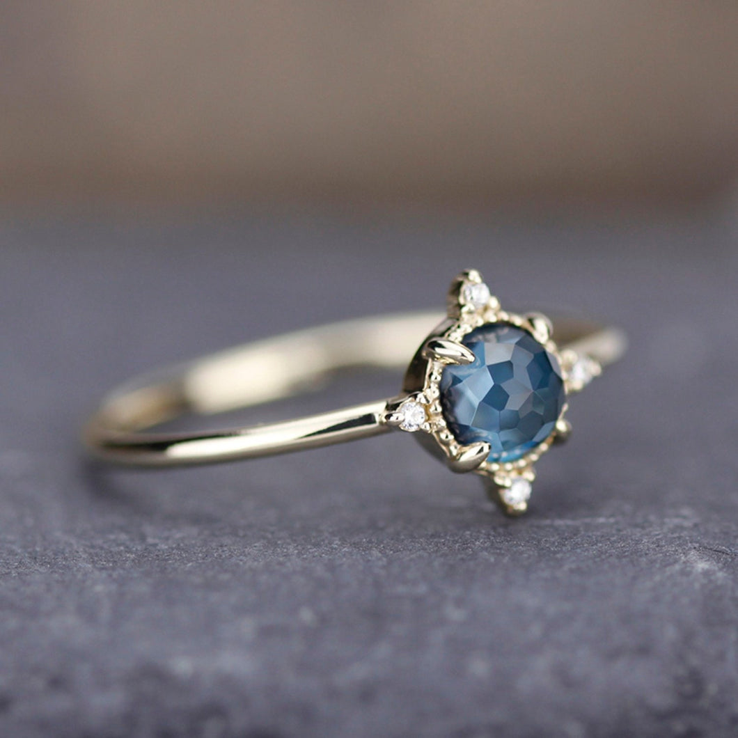 simple engagement ring, Engagement ring, blue topaz engagement ring, London Blue topaz ring, topaz ring, cluster ring, engagement diamond