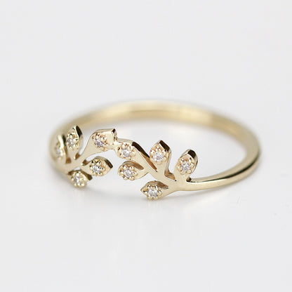 Dainty leaf ring, Leaf ring, small leaves wedding band, organic wedding band, leaf twig ring, twig ring, gold vine ring