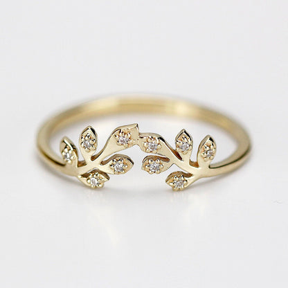 Dainty leaf ring, Leaf ring, small leaves wedding band, organic wedding band, leaf twig ring, twig ring, gold vine ring