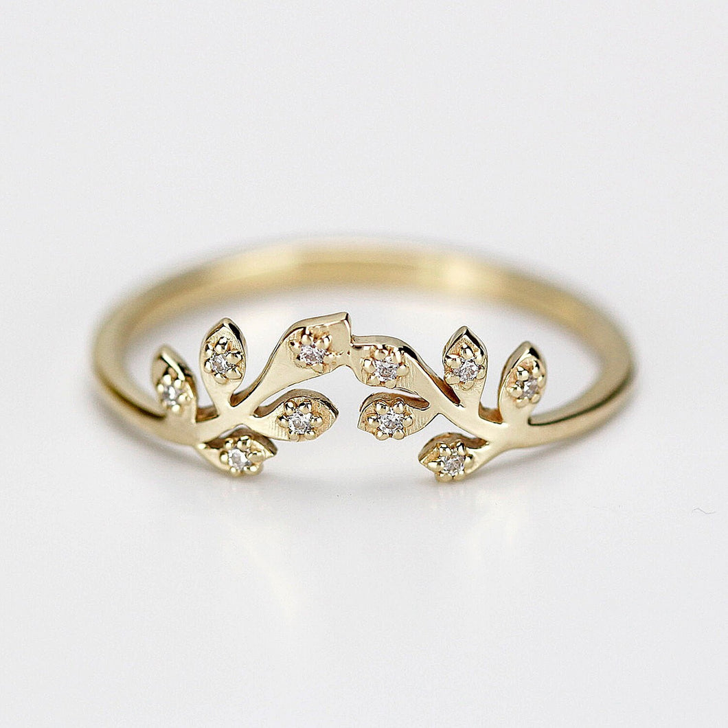 Dainty leaf ring, Leaf ring, small leaves wedding band, organic wedding band, leaf twig ring, twig ring, gold vine ring