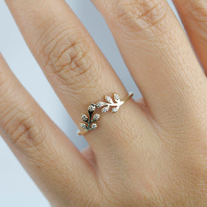 Dainty leaf ring, Leaf ring, small leaves wedding band, organic wedding band, leaf twig ring, twig ring, gold vine ring