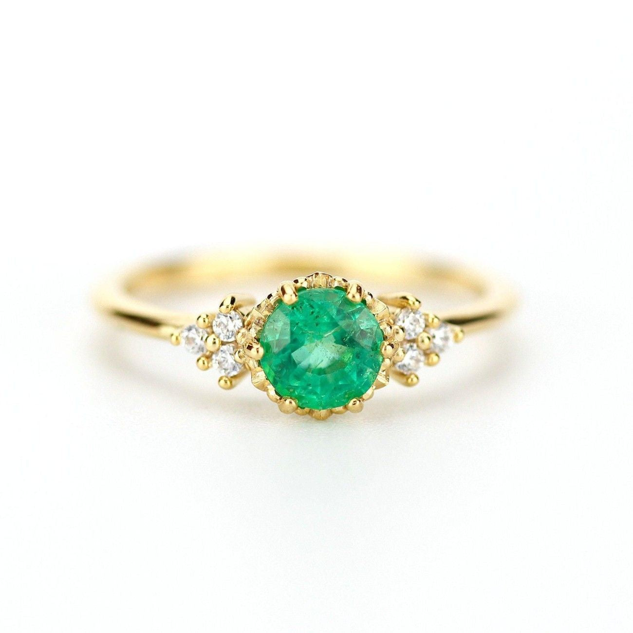 18K Unique Round Zambian Emerald Diamond Cluster Ring