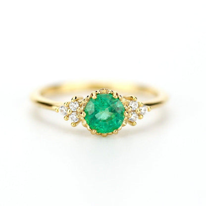18K Unique Round Zambian Emerald Diamond Cluster Ring