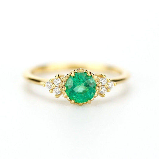 18K Unique Round Zambian Emerald Diamond Cluster Ring