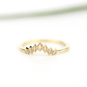 diamond Wedding ring, Wedding Band, stackable ring, chevron wedding band, delicate Wedding Band, Crown Wedding Ring, laces wedding Band