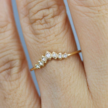 Load image into Gallery viewer, diamond Wedding ring, Wedding Band, stackable ring, chevron wedding band, delicate Wedding Band, Crown Wedding Ring, laces wedding Band
