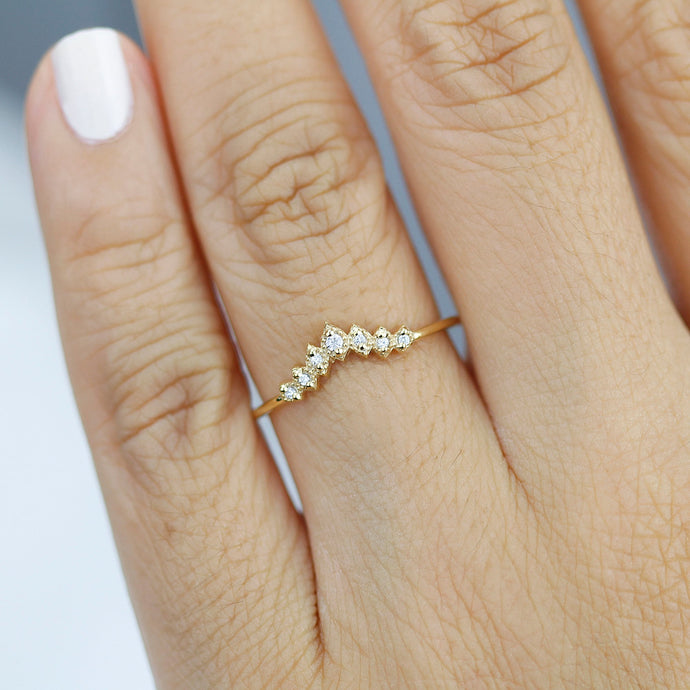 diamond Wedding ring, Wedding Band, stackable ring, chevron wedding band, delicate Wedding Band, Crown Wedding Ring, laces wedding Band