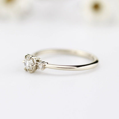 Three Stone Dainty 18k Gold Diamond Engagement Ring0.25ct Round Minimalist