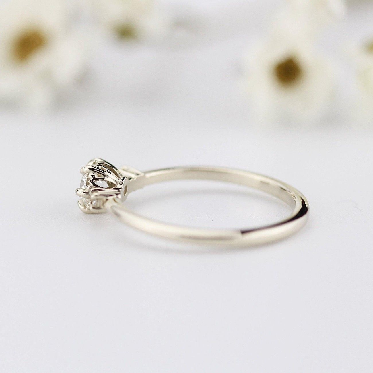 Three Stone Dainty 18k Gold Diamond Engagement Ring0.25ct Round Minimalist
