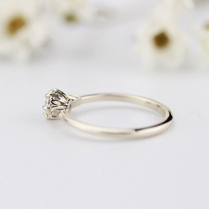 Three Stone Dainty 18k Gold Diamond Engagement Ring0.25ct Round Minimalist