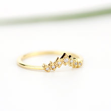 Load image into Gallery viewer, diamond Wedding ring, Wedding Band, stackable ring, chevron wedding band, delicate Wedding Band, Crown Wedding Ring, laces wedding Band