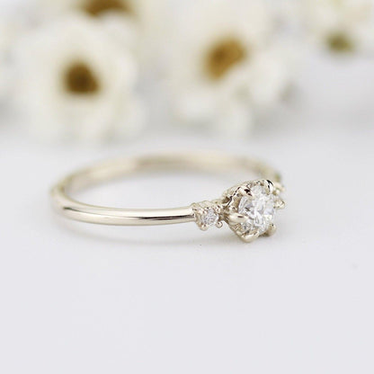 Three Stone Dainty 18k Gold Diamond Engagement Ring0.25ct Round Minimalist