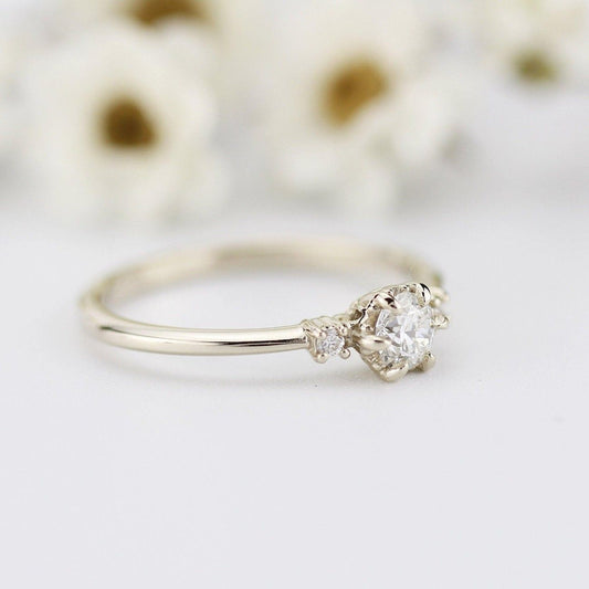 Three Stone Dainty 18k Gold Diamond Engagement Ring0.25ct Round Minimalist