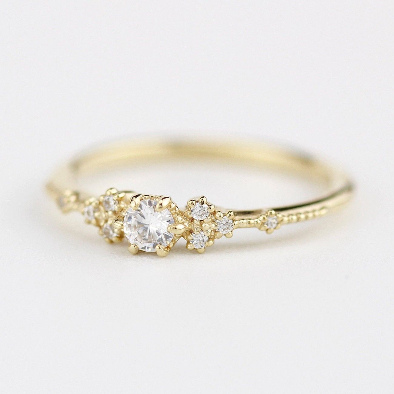 The Petal Cluster Ring - Dainty 18K Gold 0.15ct Diamond