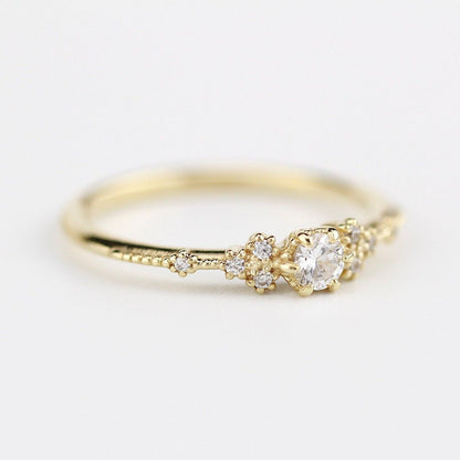 The Petal Cluster Ring - Dainty 18K Gold 0.15ct Diamond