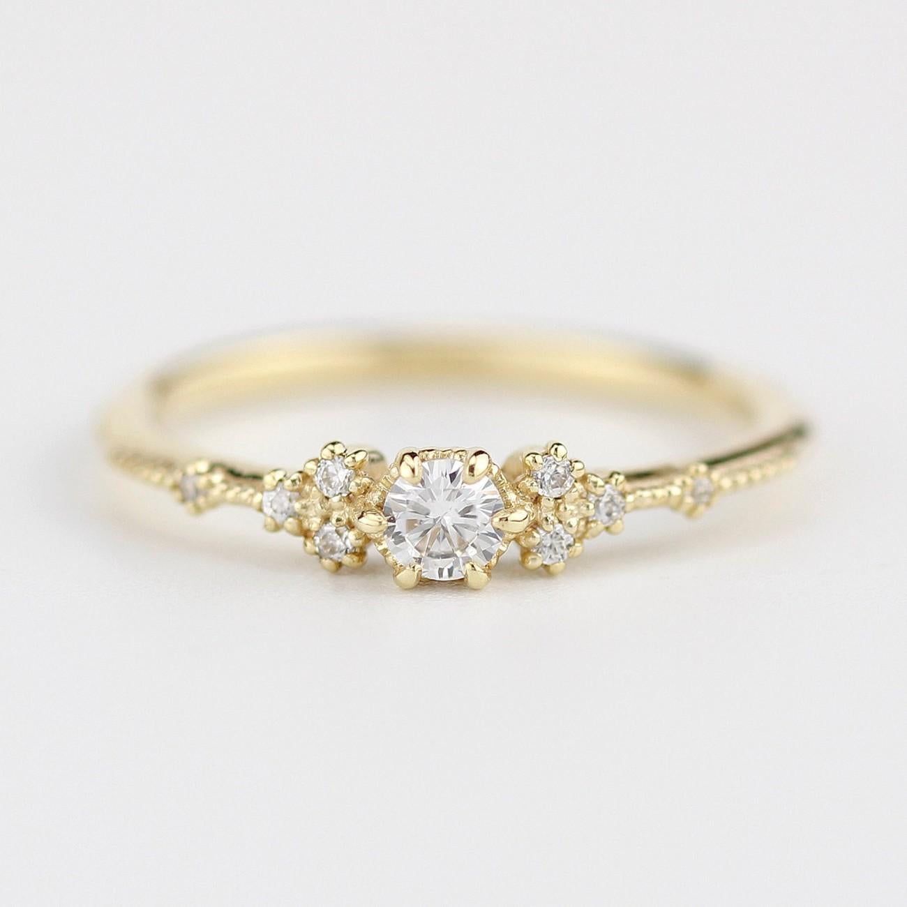 The Petal Cluster Ring - Dainty 18K Gold 0.15ct Diamond