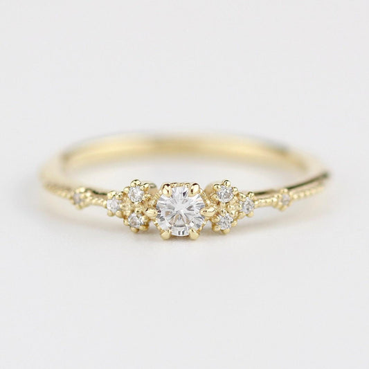 The Petal Cluster Ring - Dainty 18K Gold 0.15ct Diamond