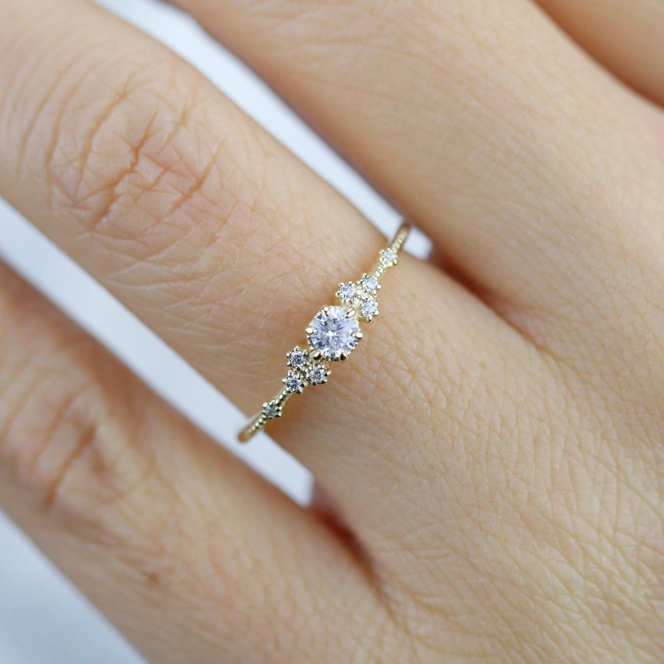 The Petal Cluster Ring - Dainty 18K Gold 0.15ct Diamond