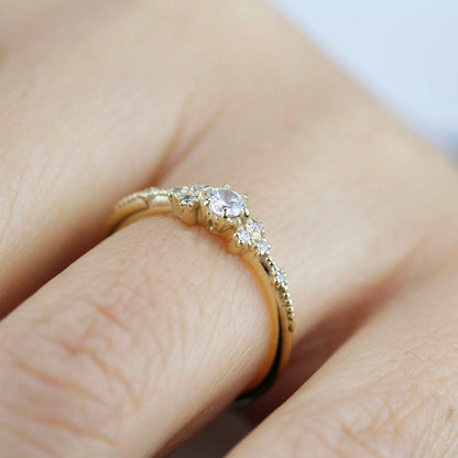 The Petal Cluster Ring - Dainty 18K Gold 0.15ct Diamond
