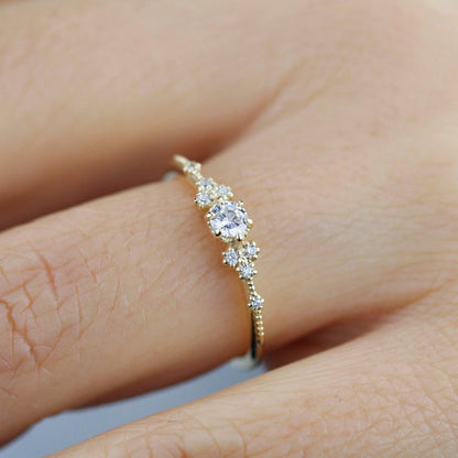 The Petal Cluster Ring - Dainty 18K Gold 0.15ct Diamond