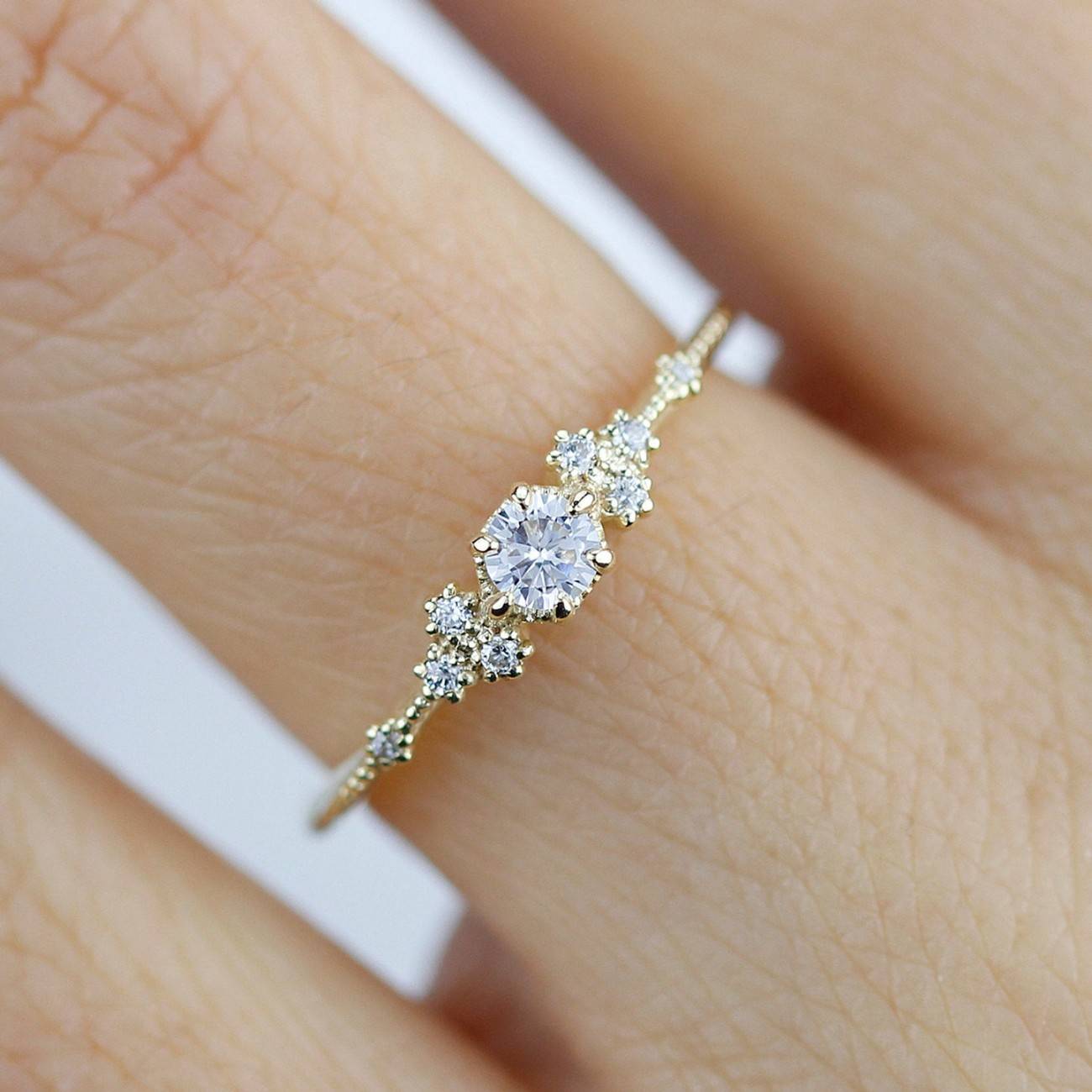 The Petal Cluster Ring - Dainty 18K Gold 0.15ct Diamond