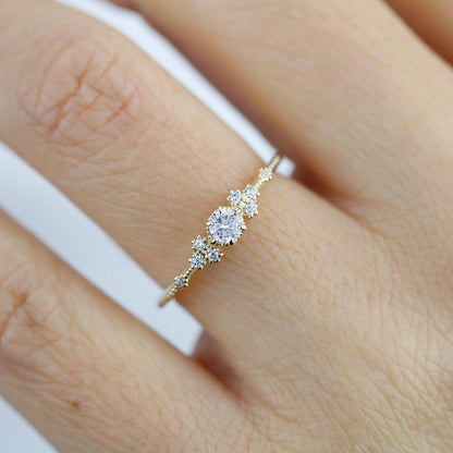 The Petal Cluster Ring - Dainty 18K Gold 0.15ct Diamond