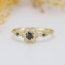 Load image into Gallery viewer, halo vintage engagement ring, black and white diamond ring, black diamond engagement ring halo | R 341BDWD