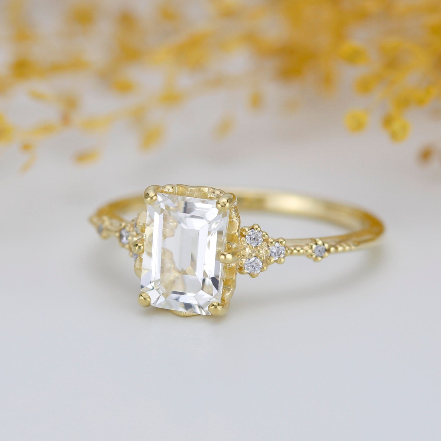 Emerald cut moissanite engagement ring, certified moissanite ring, 2 carat moissanite ring | R 348MOISS