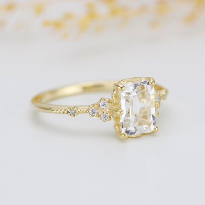 Emerald cut moissanite engagement ring, certified moissanite ring, 2 carat moissanite ring | R 348MOISS