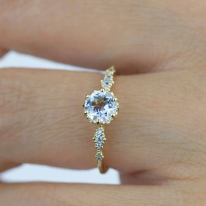 Aquamarine and diamond ring, aquamarine cluster, 18k gold ring aquamarine