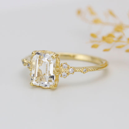 Emerald cut moissanite engagement ring, certified moissanite ring, 2 carat moissanite ring | R 348MOISS