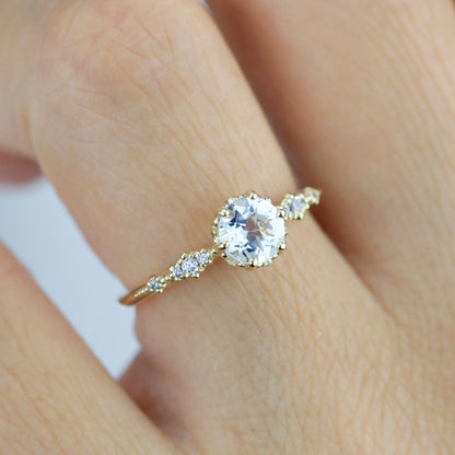 Aquamarine and diamond ring, aquamarine cluster, 18k gold ring aquamarine