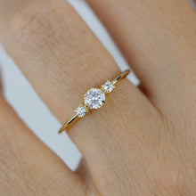 Load image into Gallery viewer, Three stone diamond ring, delicate diamond ring, engagement ring white diamond, minimalist engagement ring, engagement ring