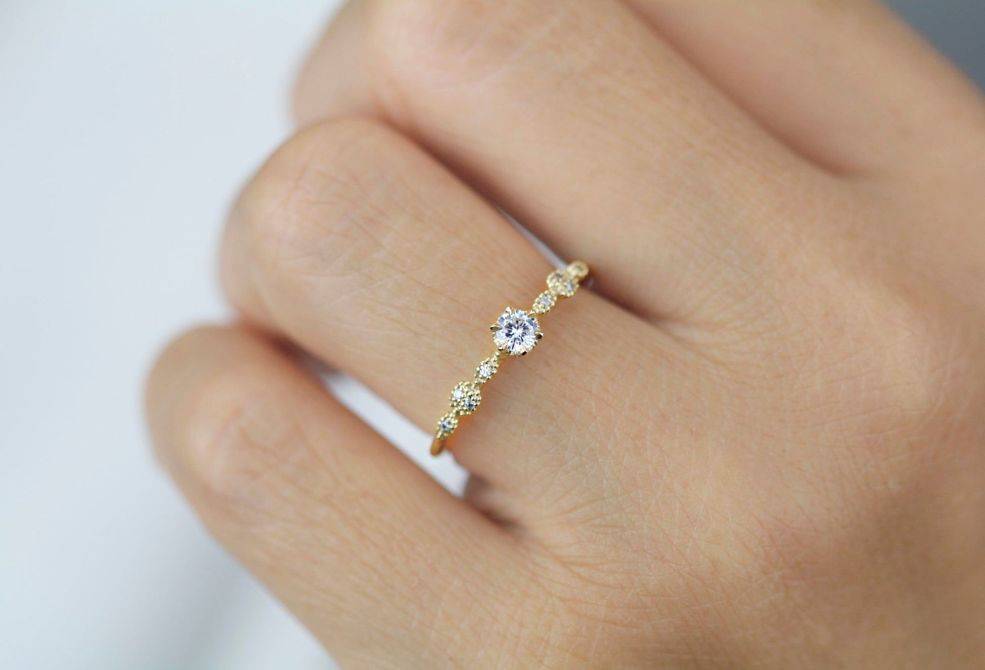 Spaced diamond ring, vintage filigree ring, Diamond ring, engagement ring simple, | R 365WD