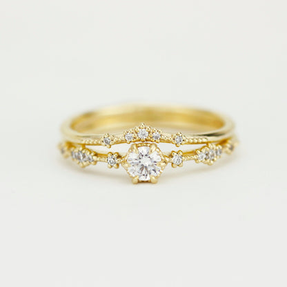 Wedding set rings delicate, wedding ring set white gold, 18k gold engagement ring and wedding band set |R 323-327WD