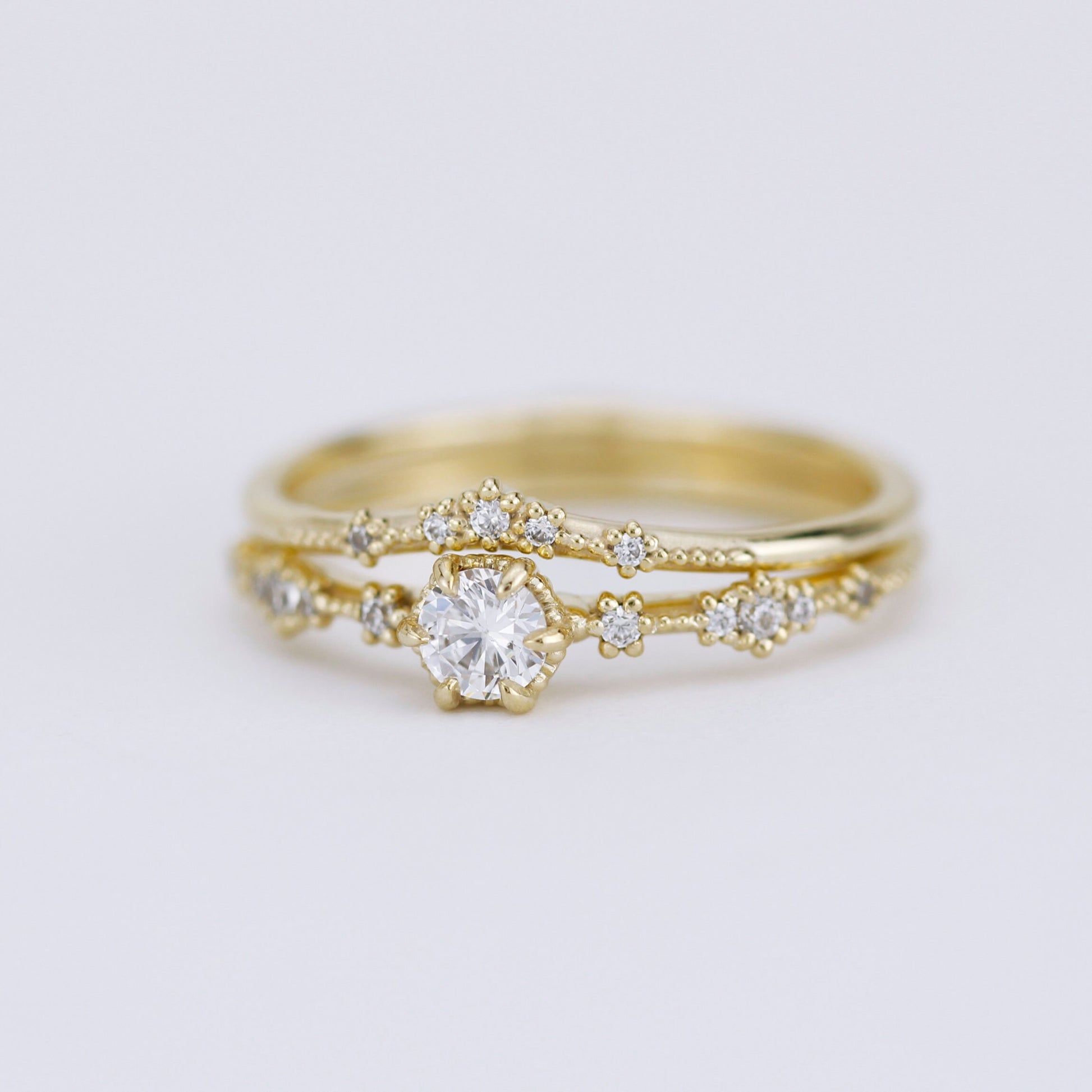Wedding set rings delicate, wedding ring set white gold, 18k gold engagement ring and wedding band set |R 323-327WD