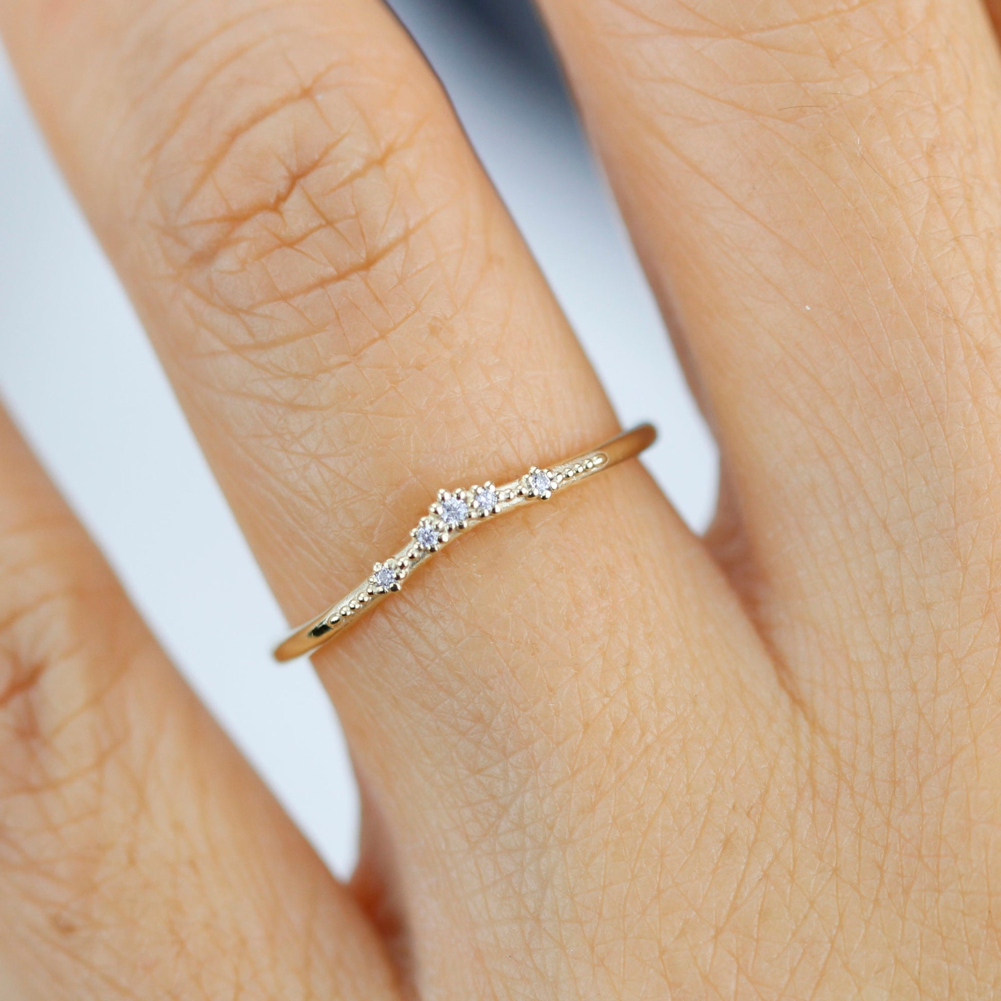 18k gold ring set with black diamond and diamond wedding band, Sophisticated Wedding Set