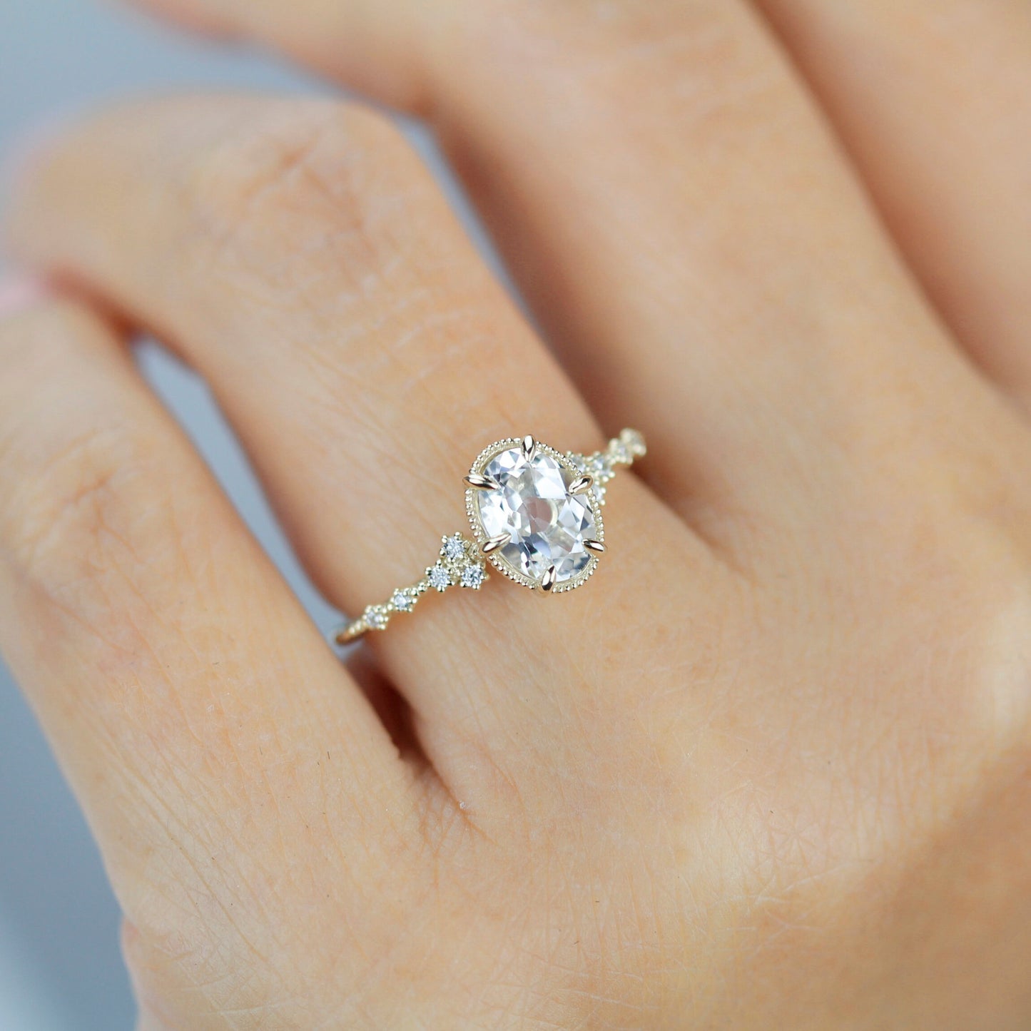 White topaz engagement ring, oval diamond engagement ring, 6 prong oval ring, classy engagement ring