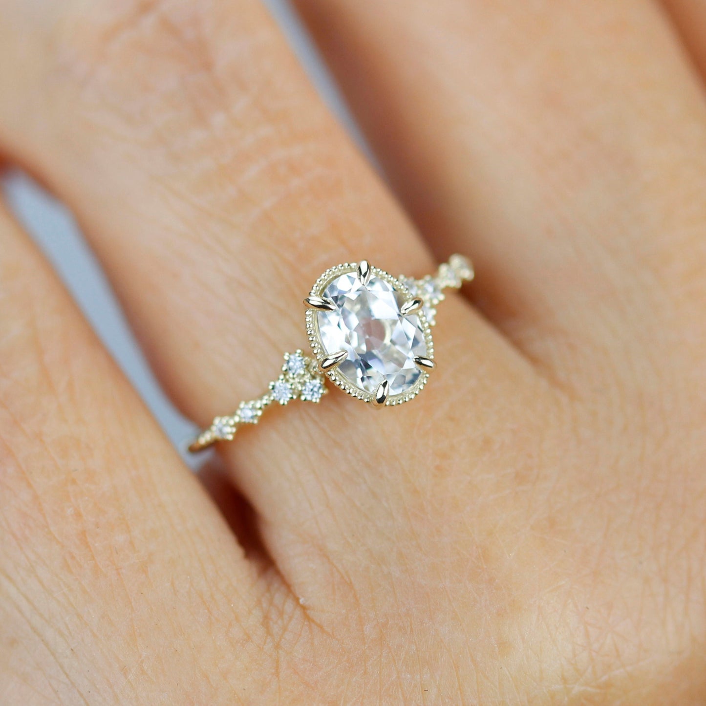 Oval moissanite engagement ring, moissanite yellow gold ring, moissanite gold ring, 1.5 carat moissanite ring