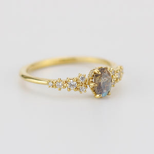 Oval Labradorite and Diamond engagement ring, Gold ring Labradorite, 18k gold ring, simple diamond ring