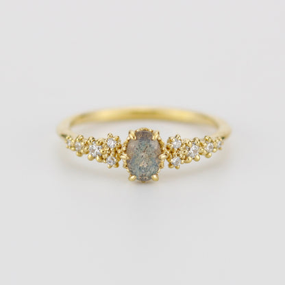 Oval Labradorite and Diamond engagement ring, Gold ring Labradorite, 18k gold ring, simple diamond ring