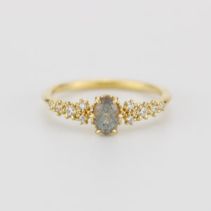 Oval Labradorite and Diamond engagement ring, Gold ring Labradorite, 18k gold ring, simple diamond ring